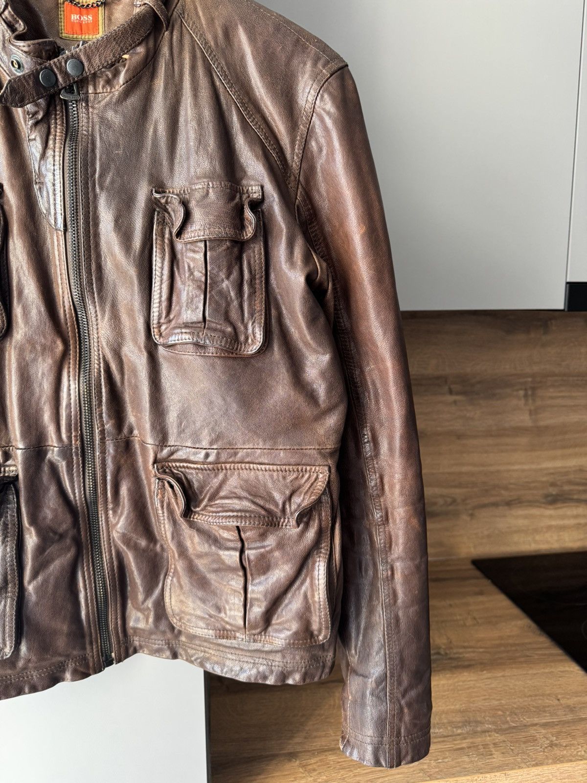 Hugo Boss × Vintage Rare Hugo Boss Goat Skin Shiny Dragon Print Leather Jacket Size US M / EU 48-50 / 2 - 3 Thumbnail
