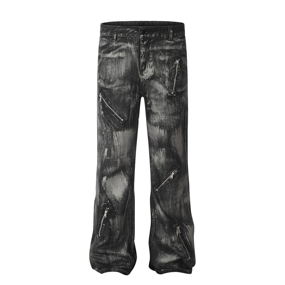 Japanese Brand Men's zippered loose straight-leg punk dirty jeans Size US 32 / EU 48 - 1 Thumbnail