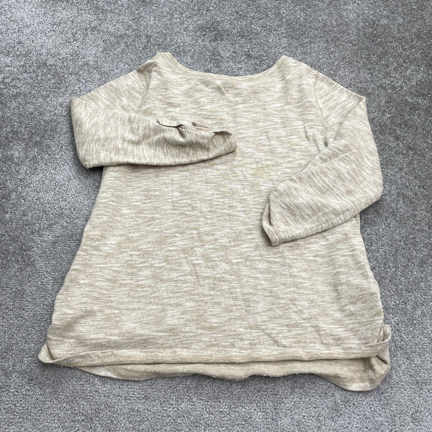 Vintage White Stag Top Womens XL Khaki Roll Tab Sleeve Basic Long Sleeve T-Shirt Blouse Size XL / US 12-14 / IT 48-50 - 2 Thumbnail