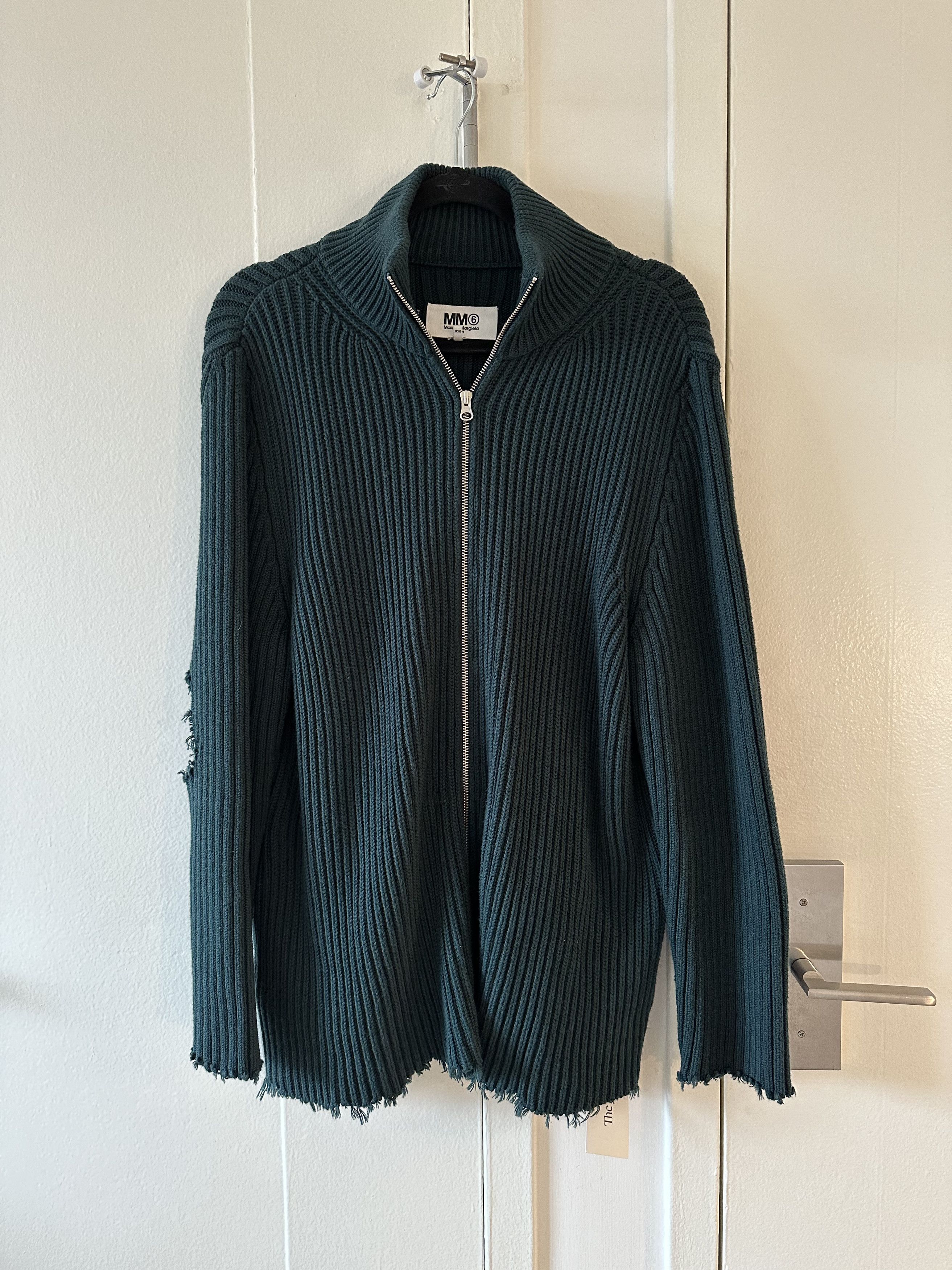 image of Maison Margiela Mm6 Knit Zip Up Sweater in Green, Men's (Size Large)