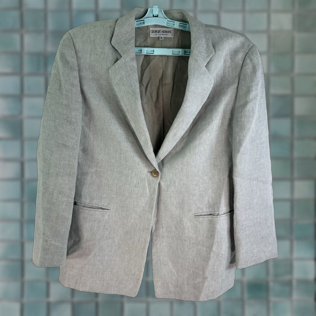 Giorgio Armani Linen Blend Single-Breasted Notch Blazer Jacket Womens Size 8 Seafoam Green