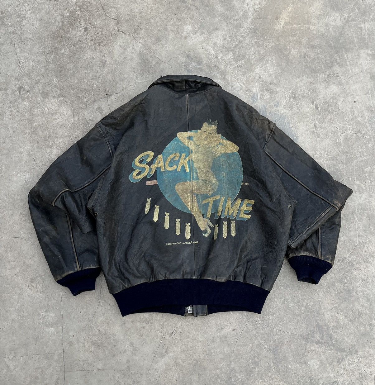 Avirex 1987 Avirex 'Sack Time' Hand Painted Pin Up Leather Jacket Size US S / EU 44-46 / 1 - 2 Thumbnail