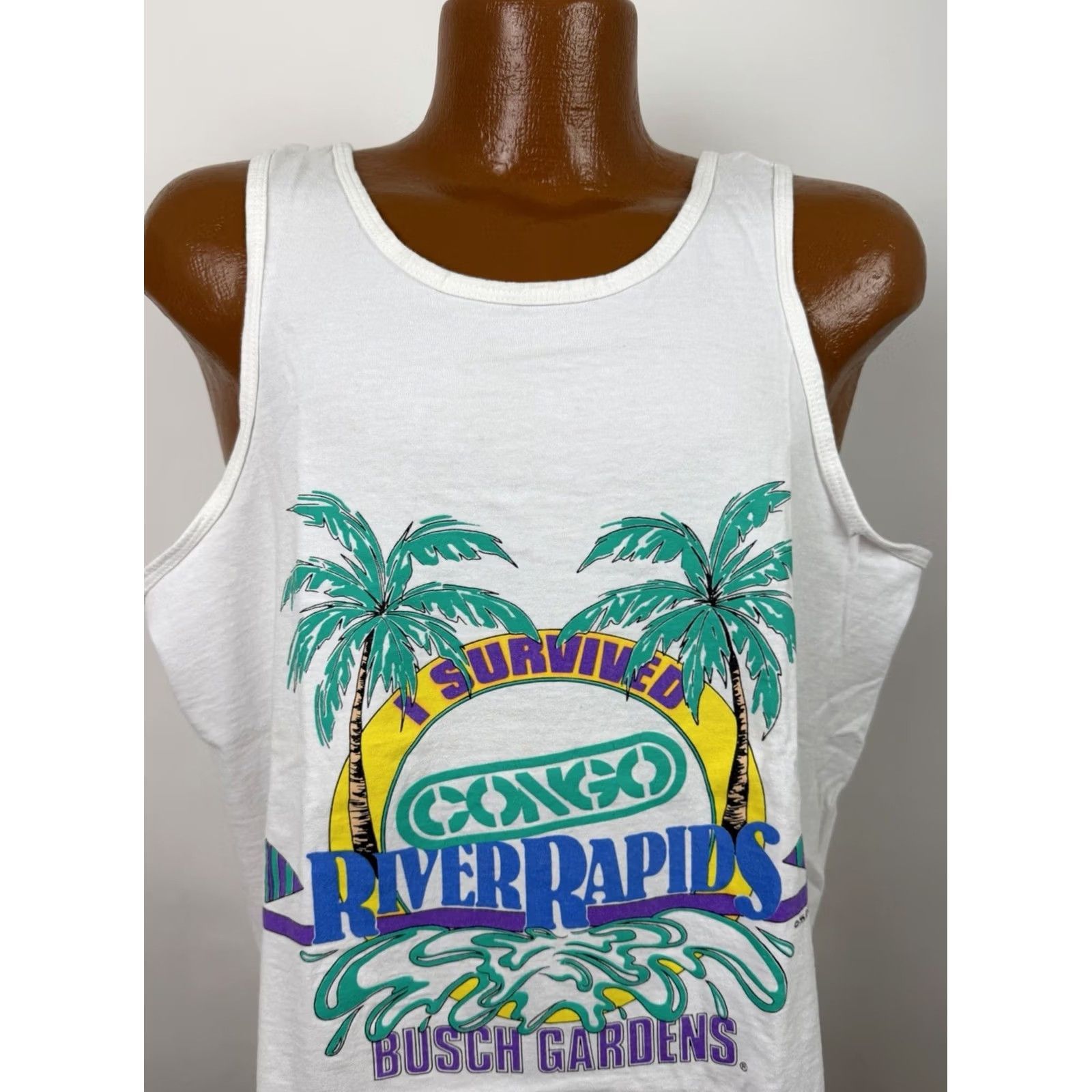 Vintage VINTAGE Busch Gardens Tank Top Large Mens 90s Florida Beach Vaporwave White Size US L / EU 52-54 / 3 - 3 Thumbnail