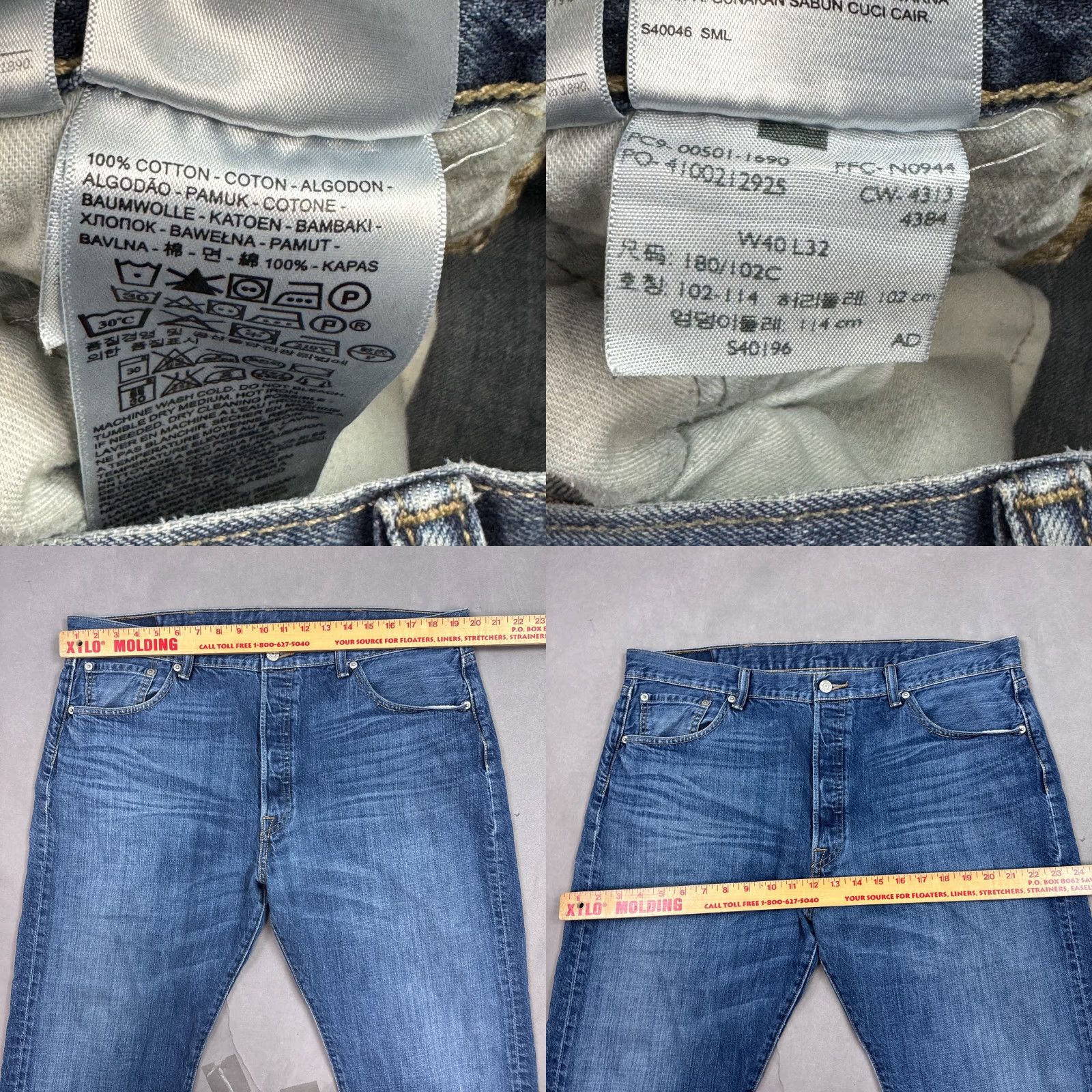 Levi's Levis 501 Jeans Mens 40x32 Blue Denim Pants Button Fly Straight Faded Work Chore Size US 40 / EU 56 - 8 Thumbnail