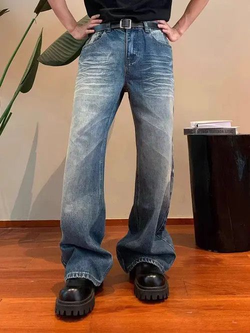 VIBE Loose-fitting washed and distressed vintage jeans Size US 34 / EU 50 - 8 Thumbnail