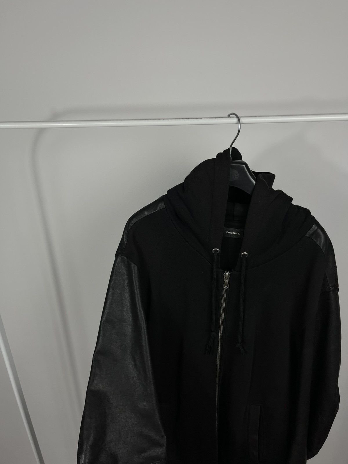 Diesel Diesel Black Zip Hoodie Jacket XL Genuine Leather Sleeves Size US XL / EU 56 / 4 - 11 Thumbnail