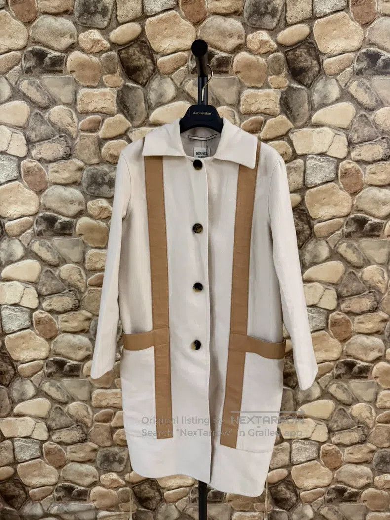 Hermes Hermes White Cashmere and Leather Long Coat Size XS / US 0-2 / IT 36-38 - 1 Thumbnail