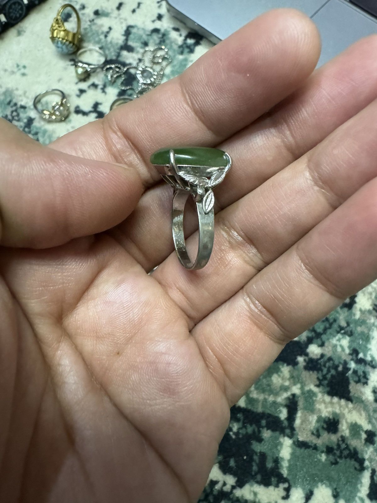 Jewelry × Sterling Silver × Vintage GREEN JADE GEMSTONE RING Size ONE SIZE - 4 Thumbnail
