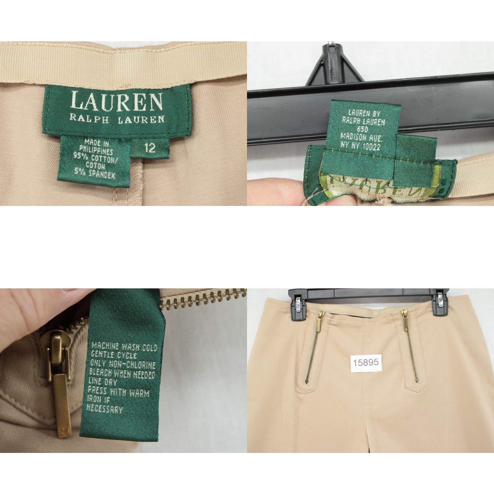 Ralph Lauren VINTAGE Ralph Lauren Pants Women Size 12 Khaki Beige Stretch Front Zipper Career Chino 90s Womens Size 34" / US 12 / IT 48 - 8 Thumbnail