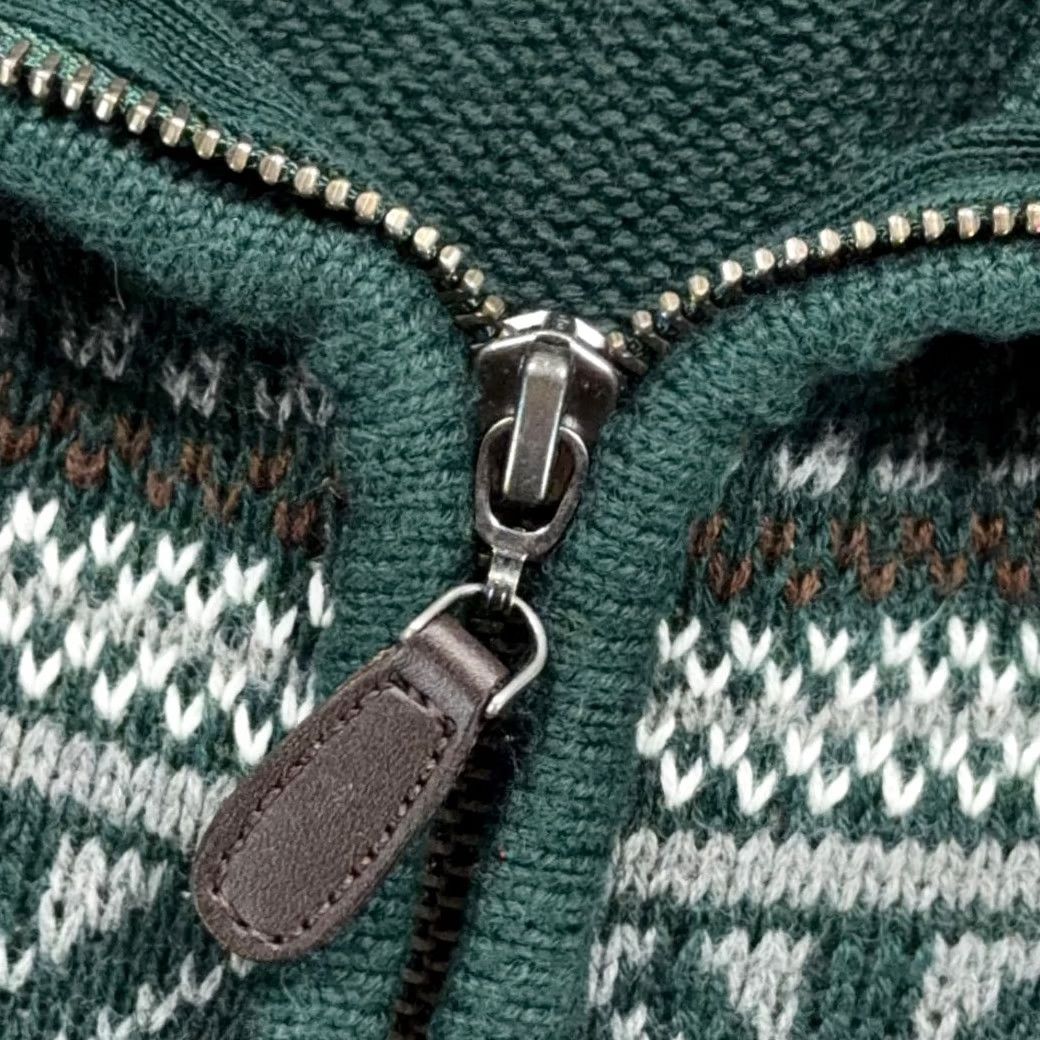 Vintage LL Bean Sweater Adult MEDIUM Green Gray Quarter Zip Fair Isle Nordic Cotton Y2K Size US M / EU 48-50 / 2 - 5 Thumbnail