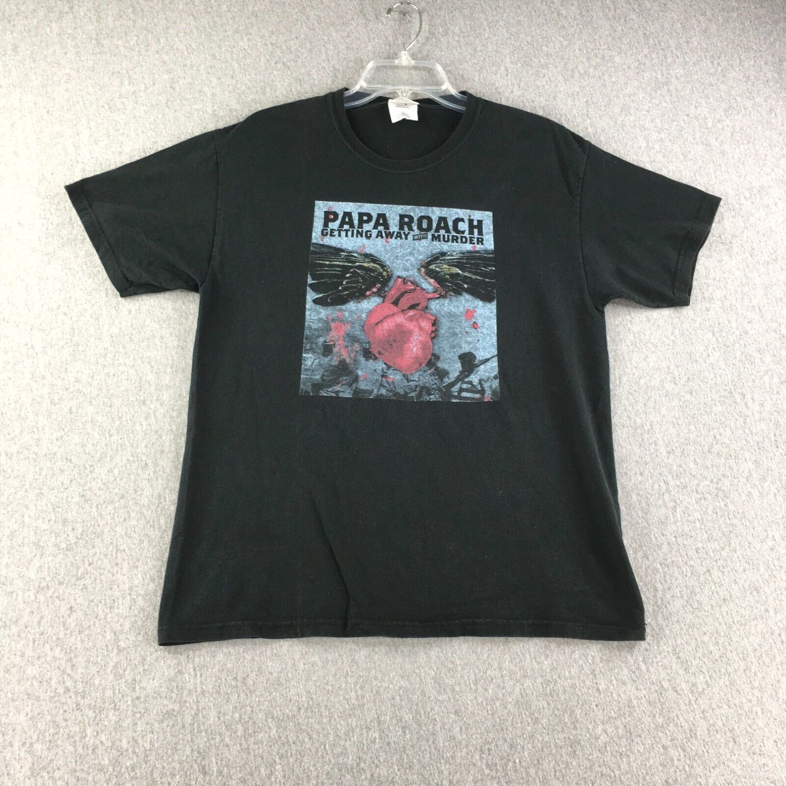 image of Hanes Vintage Papa Roach Shirt Mens M Getting Away With Murder Graphic Black Crew Neck in White (Si