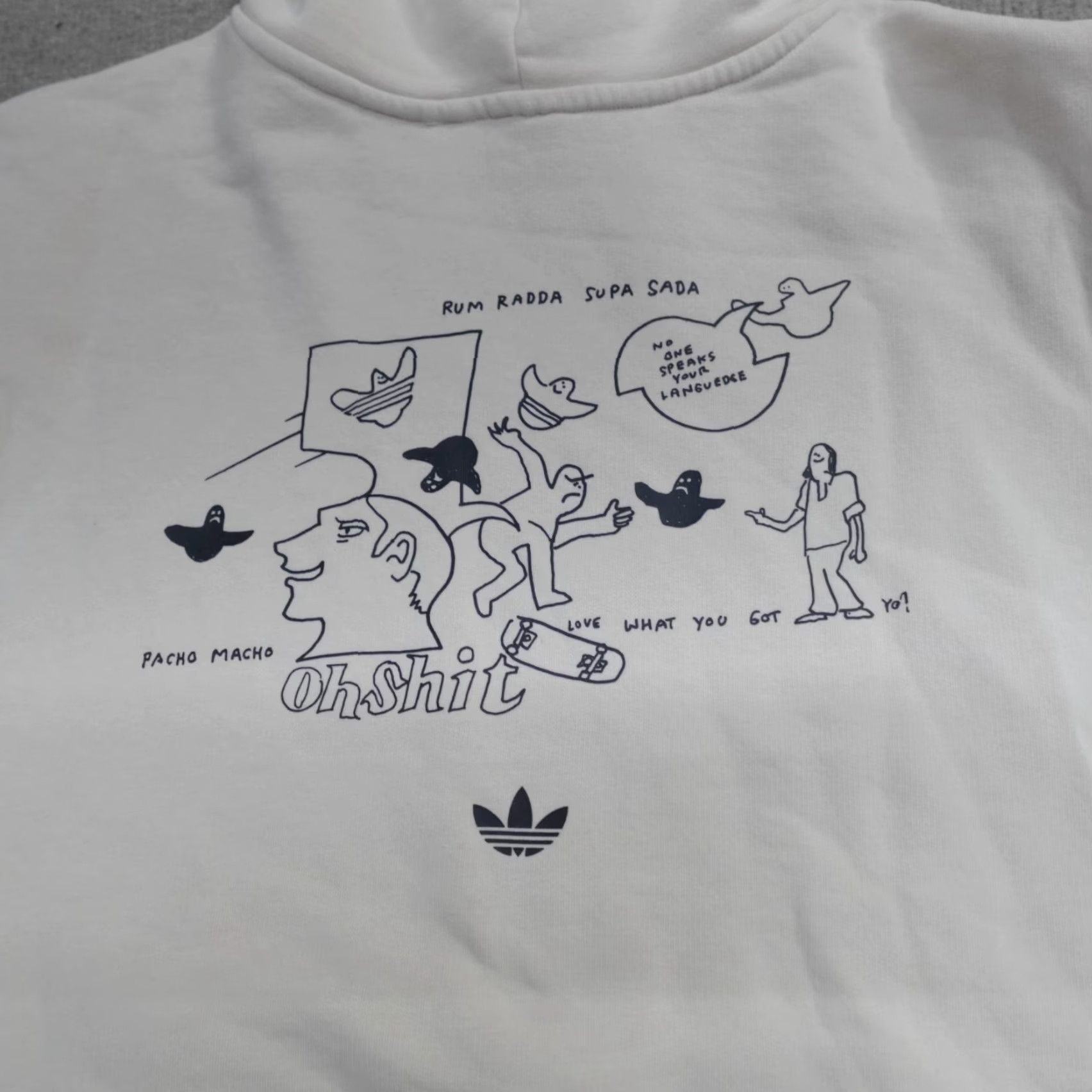 Adidas VINTAGE adidas Sweatshirt XL Beige Double Sided Hoodie Pacho Macho Skateboarding Men Mens Winter Pullover USA Graphic Print Cotton Blend Size US XL / EU 56 / 4 - 7 Thumbnail