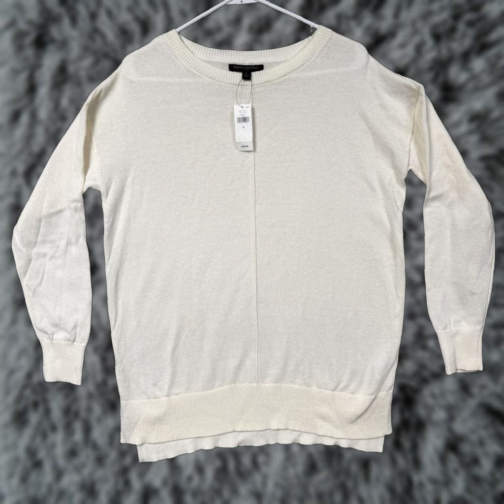 Banana Republic Banana Republic Sweater Womens L White Crew Neck Clean Girl Minimalist Layering Size L / US 10 / IT 46 - 1 Thumbnail