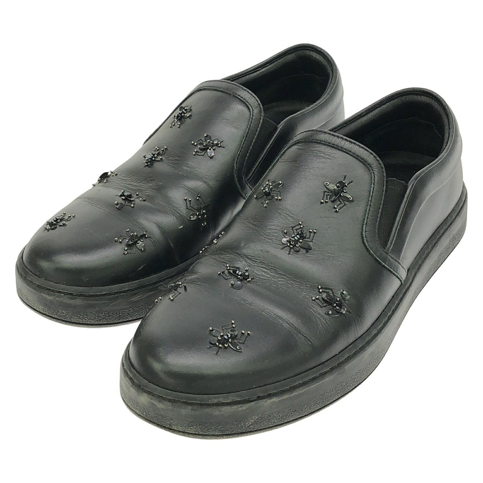 Dior Dior Homme Bee Embroidery Leather Slip-On Leather Shoes in Black, Men's