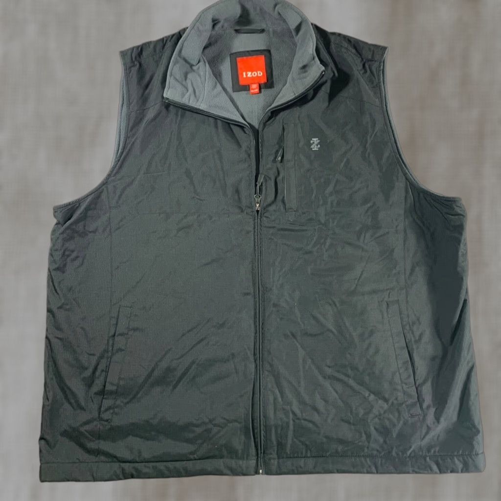 IZOD Vest Black Mens XXL Full Zip Fleece Lined Soft Shell Chest Pocket