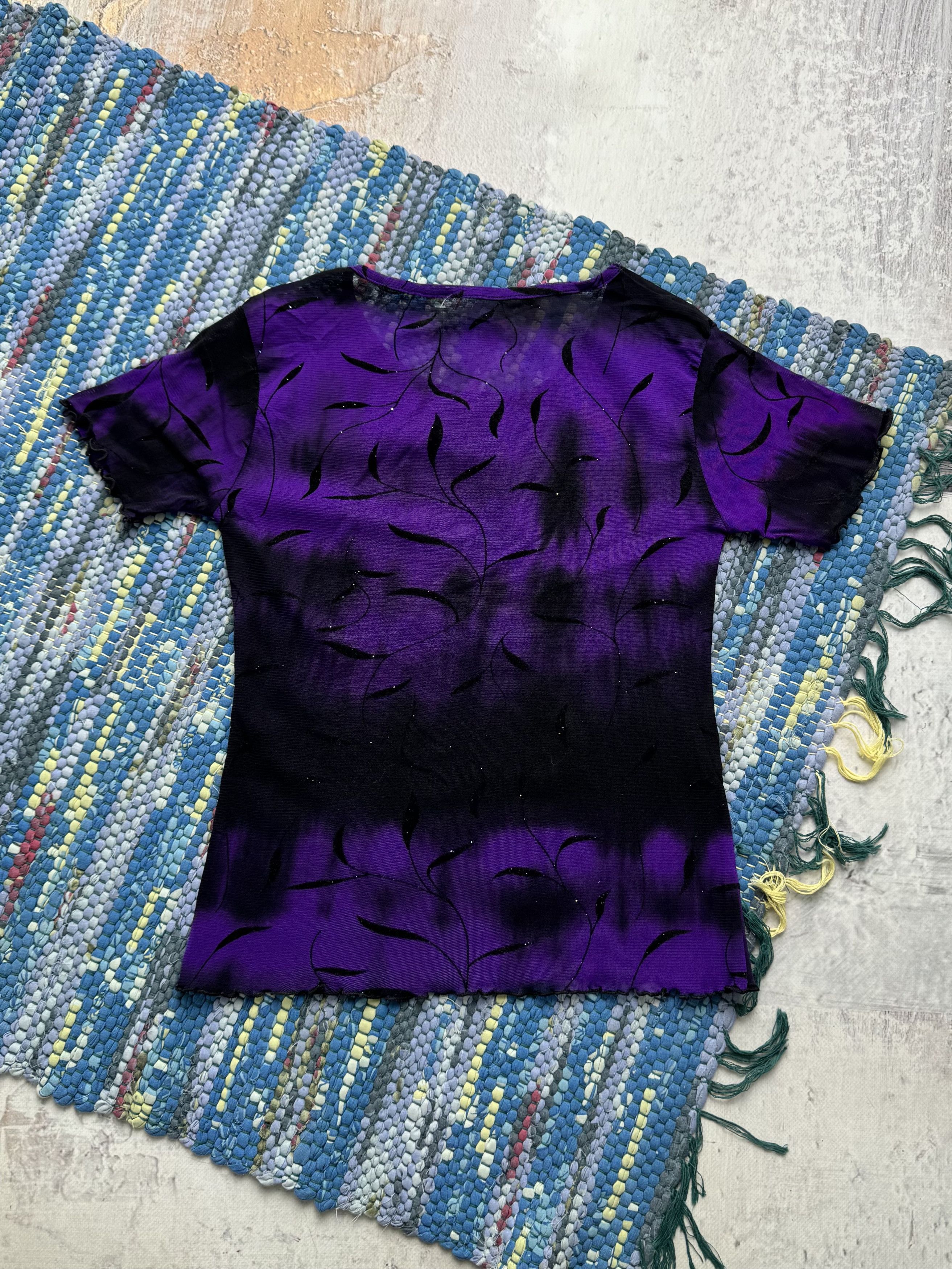 Vintage Vintage Purple Black Sheer Top Floral Mesh Short Sleeve Y2K Size S / US 4 / IT 40 - 4 Thumbnail