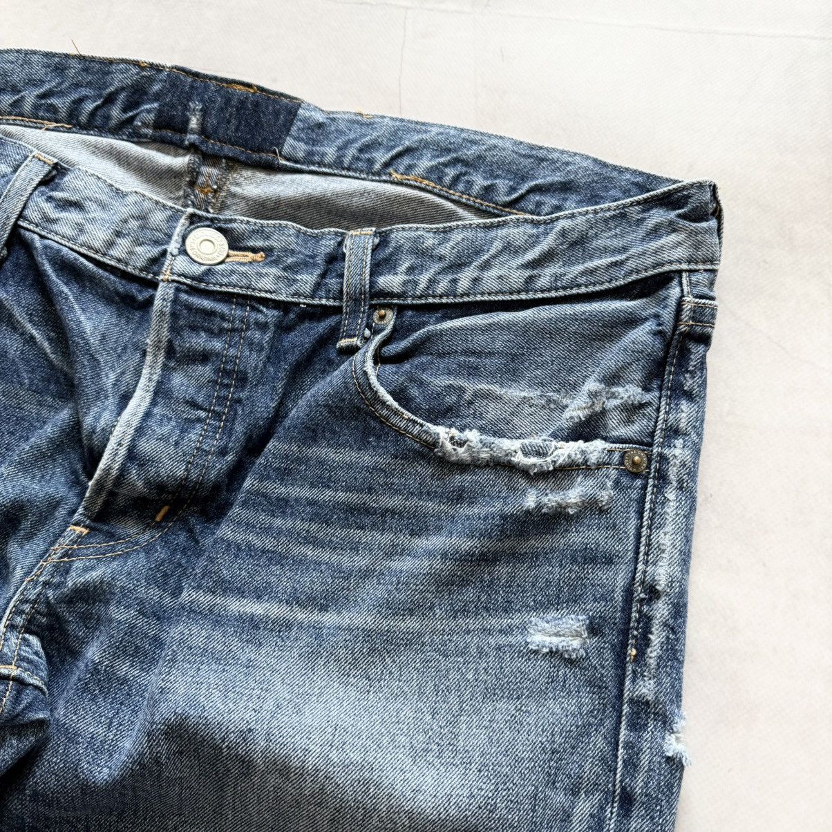 Samurai Jeans Archive Japan Moussy Distressed Trashed Blue Jeans Y2K Size US 31 - 9 Thumbnail