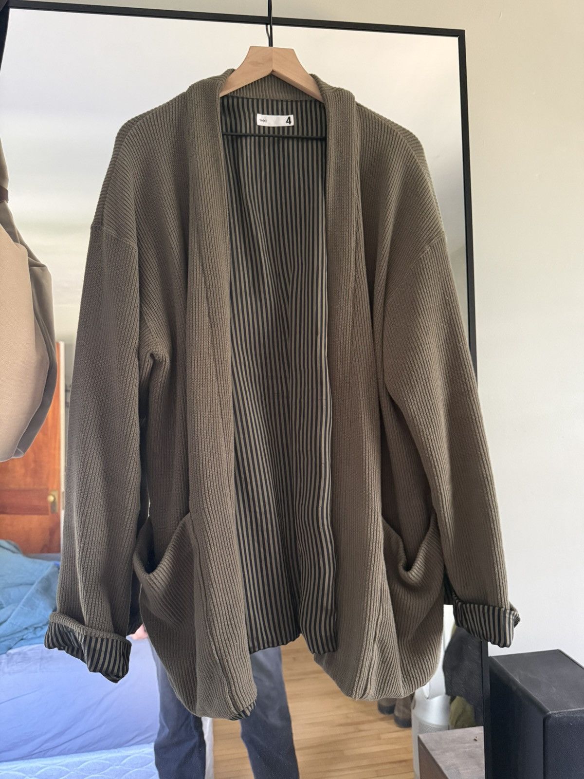 Ts(S) Rib Stitch Cotton Jersey Lined Easy Cardigan (Olive) Size US XL / EU 56 / 4 - 1 Thumbnail
