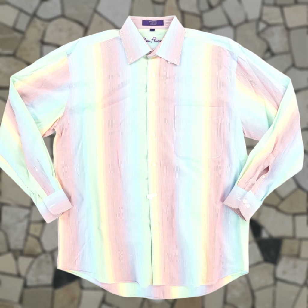 Vintage Alan Flusser Shirt Striped Long Sleeve Button Down Men's L Poplin Gradient Cotton Shirt Size US L / EU 52-54 / 3 - 1 Thumbnail