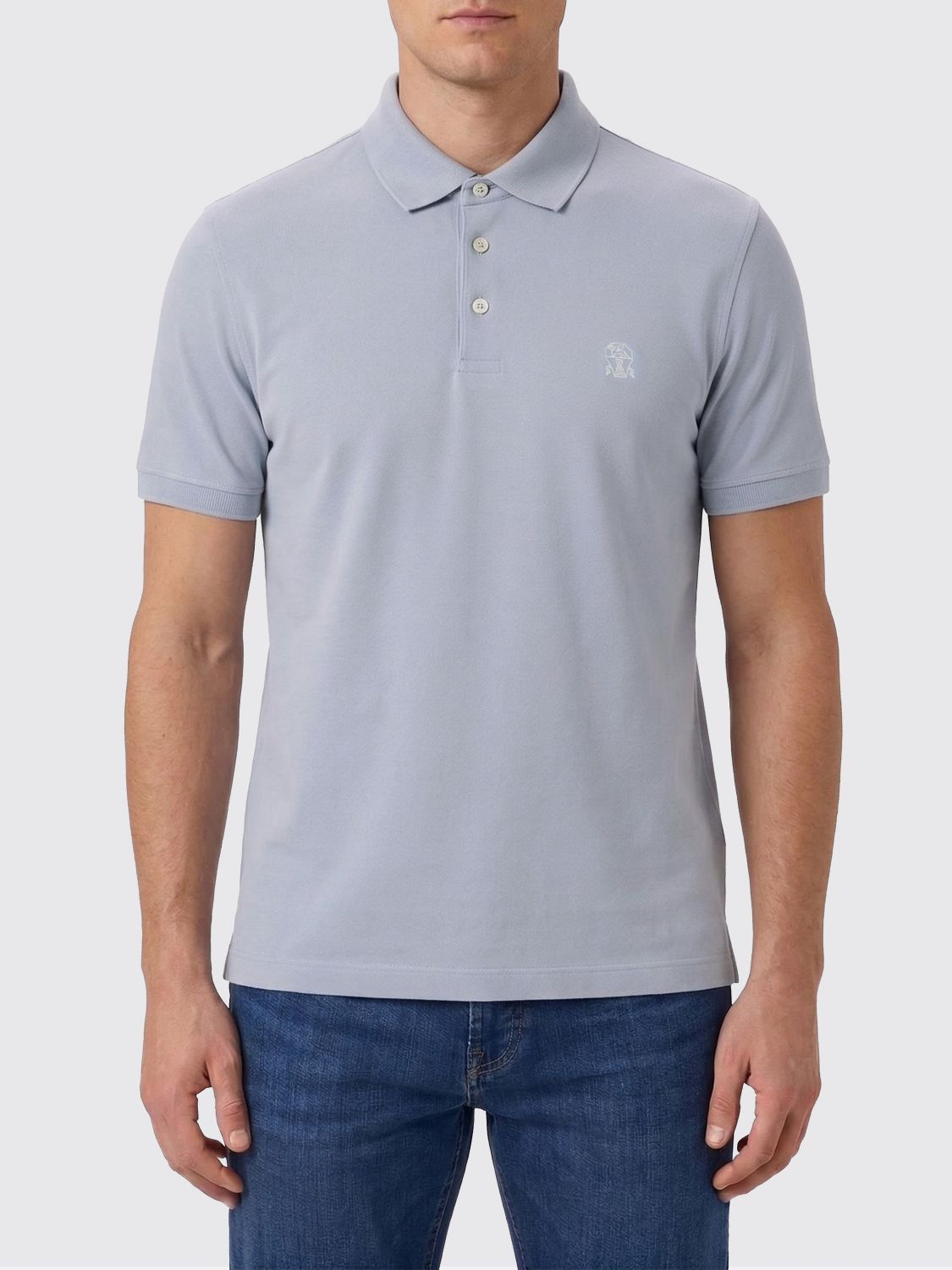 Brunello Cucinelli Brunello Cucinelli Polo Shirt Men Gnawed Blue Size US XXL / EU 58 / 5 - 1 Thumbnail