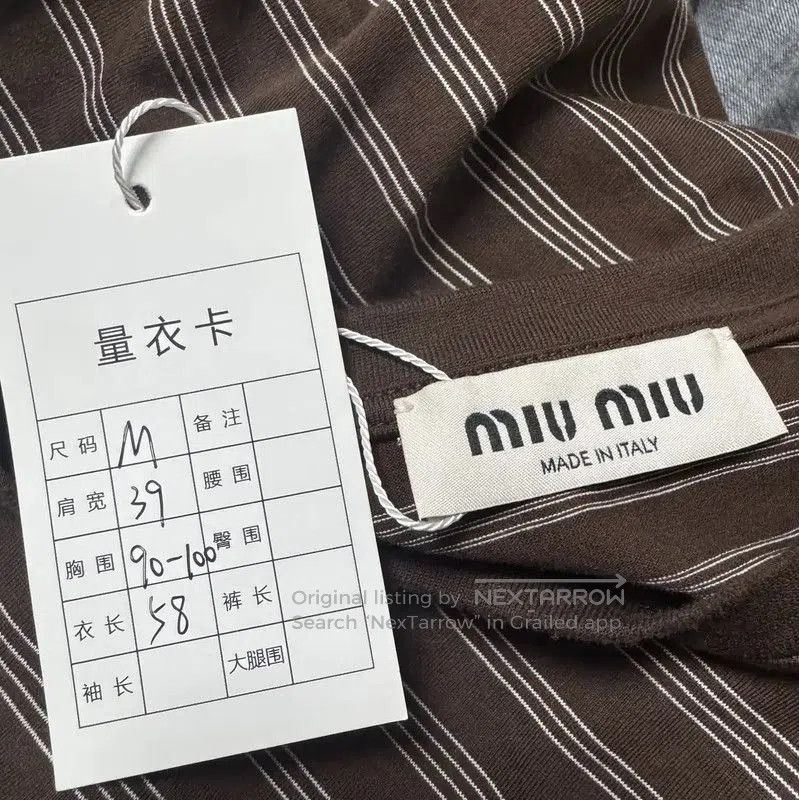 Miu Miu Miu Miu Brown Striped Cotton T-shirt . Size M / US 6-8 / IT 42-44 - 3 Thumbnail