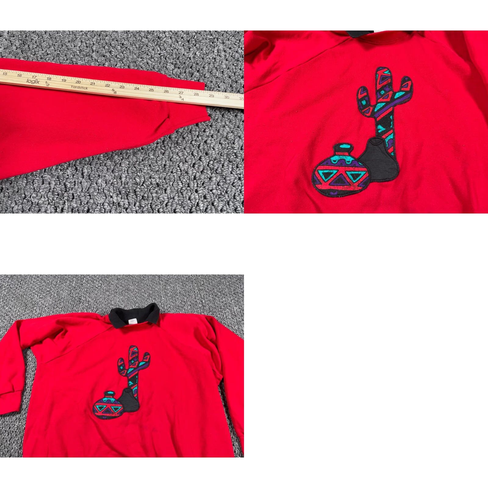 Vintage VTG Southwestern Cactus Motif Collared Sweatshirt 3XL Adult Red 50-50 USA Made Size US XXL / EU 58 / 5 - 8 Thumbnail