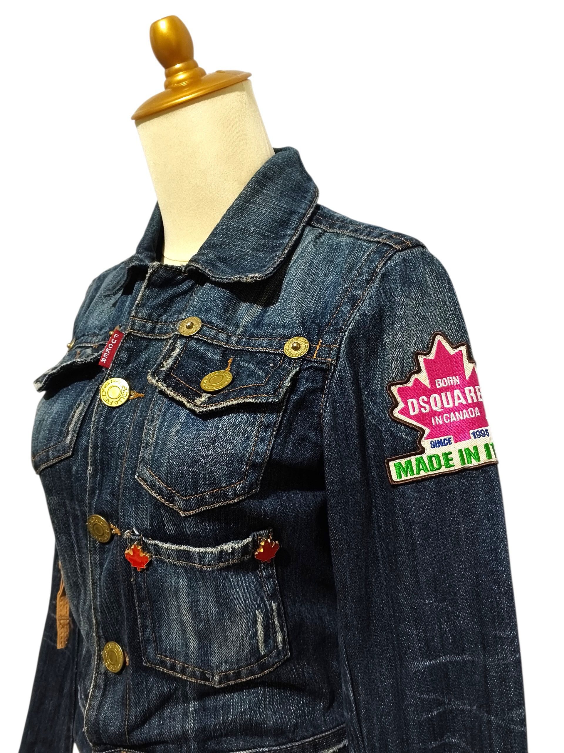 Dsquared2 Y2K DSQUARED2 Canadian Patch Distressed Denim Trucker Jacket Size XS / US 0-2 / IT 36-38 - 3 Thumbnail