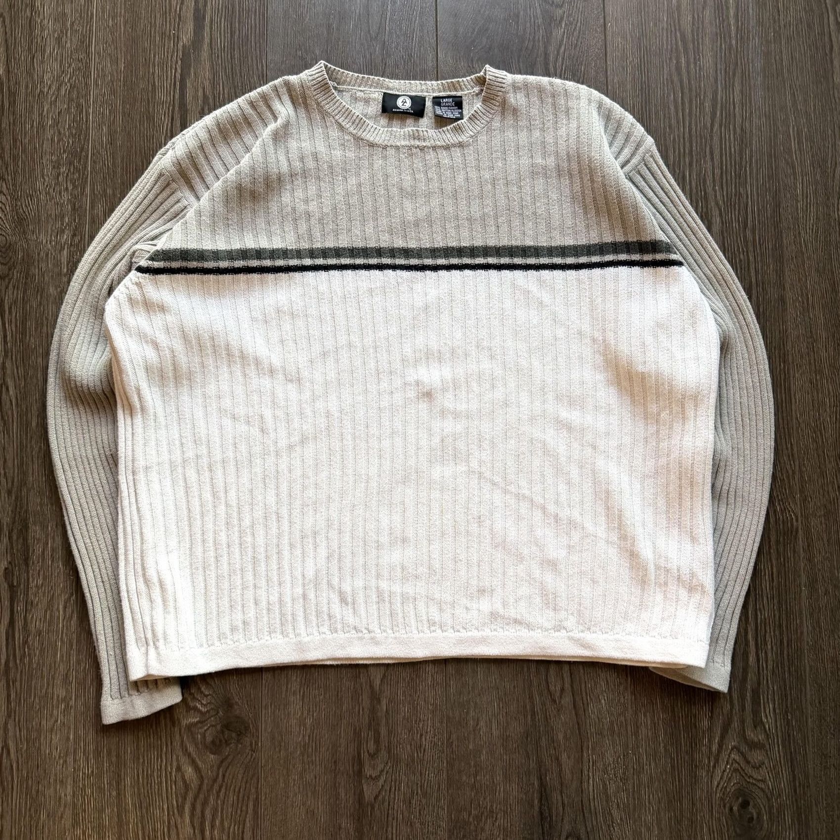 Vintage Y2K White Striped Crewneck Knit Sweater Large Skater Grunge Pullover Stripe Mens Size US L / EU 52-54 / 3 - 3 Thumbnail