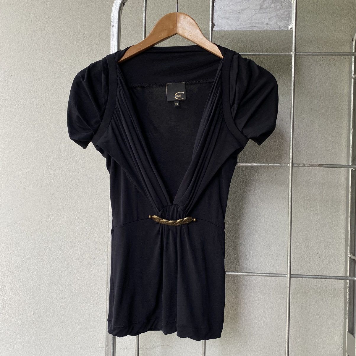 Just Cavalli Just Cavalli Black Draped Top with Braided Belt Detail Size XS / US 0-2 / IT 36-38 - 16 Thumbnail