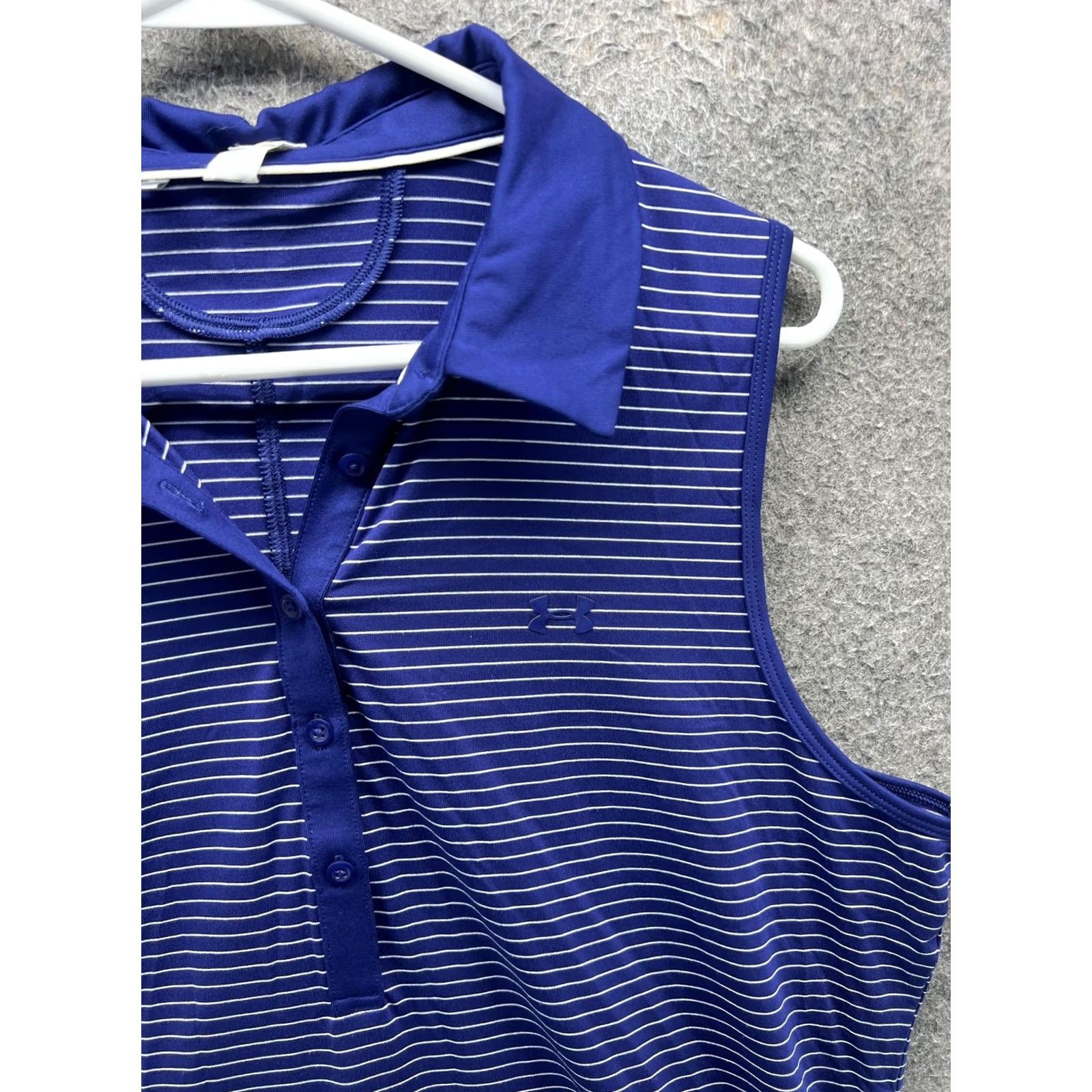 Under Armour Under Armour Polo Shirt Womens XL Blue Stripe HeatGear Sleeveless Golf Top Size XL / US 12-14 / IT 48-50 - 5 Thumbnail