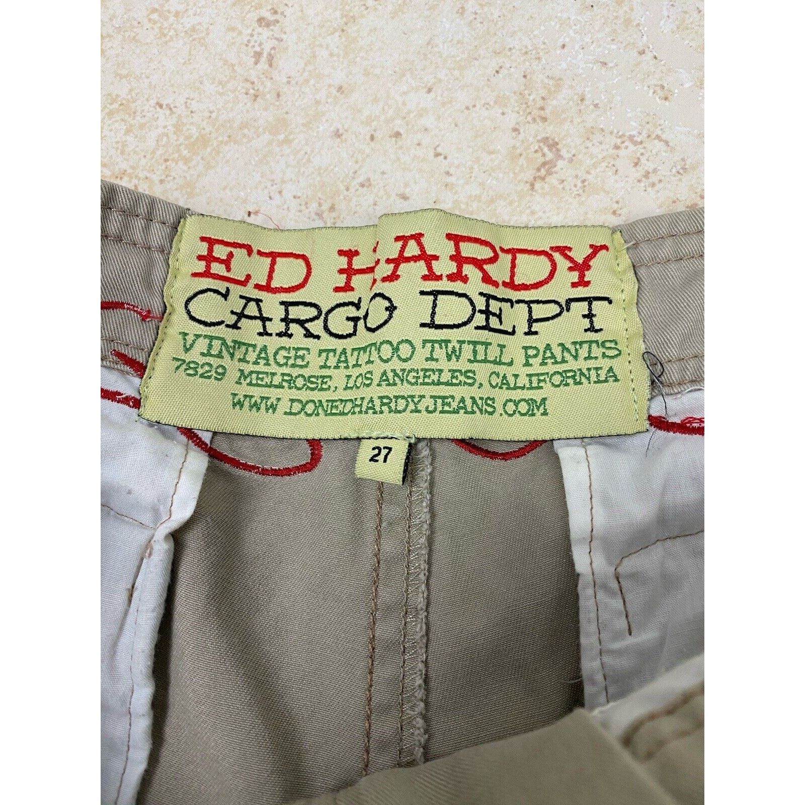 Ed Hardy VTG Ed Hardy Khaki Cargo Pants 27 Skull Patches Rhinestone Size 27" / US 4 / IT 40 - 7 Thumbnail