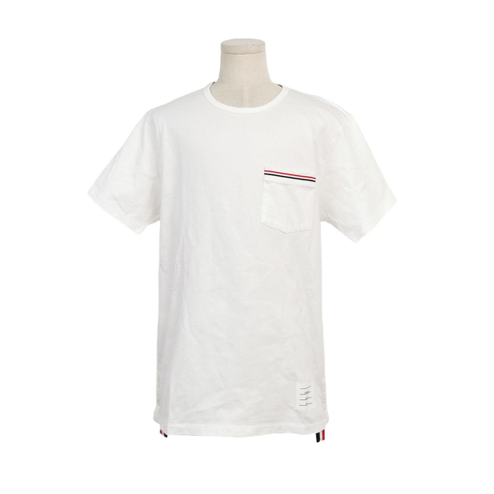 Thom Browne Thom Browne White Contrast Stripe Pocket Crewneck Tee S Size US S / EU 44-46 / 1 - 1 Thumbnail