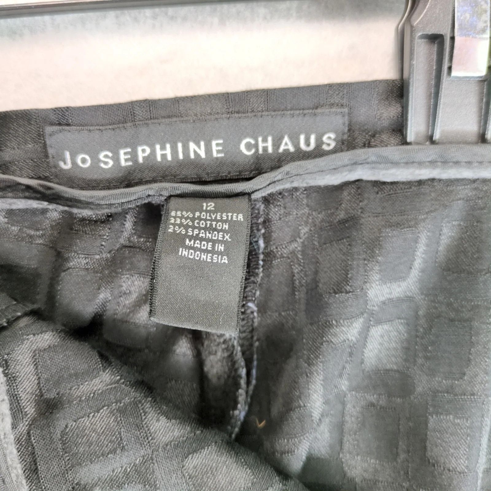 Vintage Josephine Chaus Satin Contrast Geometric Black Dress Pants Size 34" / US 12 / IT 48 - 3 Thumbnail