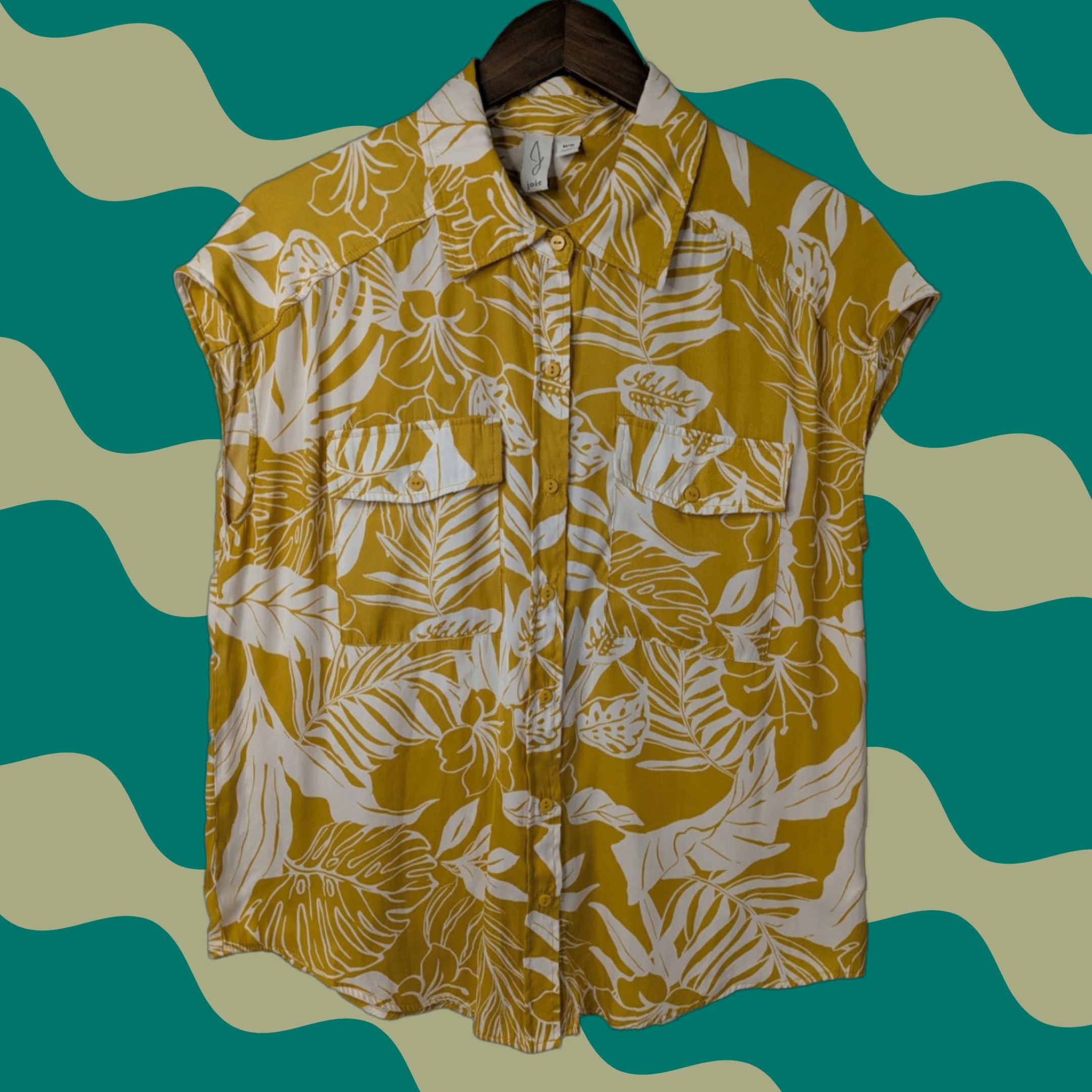 Joie JOIE Yellow Floral Sleeveless Blouse Top Medium - Tropical Button Front Collared Shirt Women's夏? Size M / US 6-8 / IT 42-44 - 1 Thumbnail