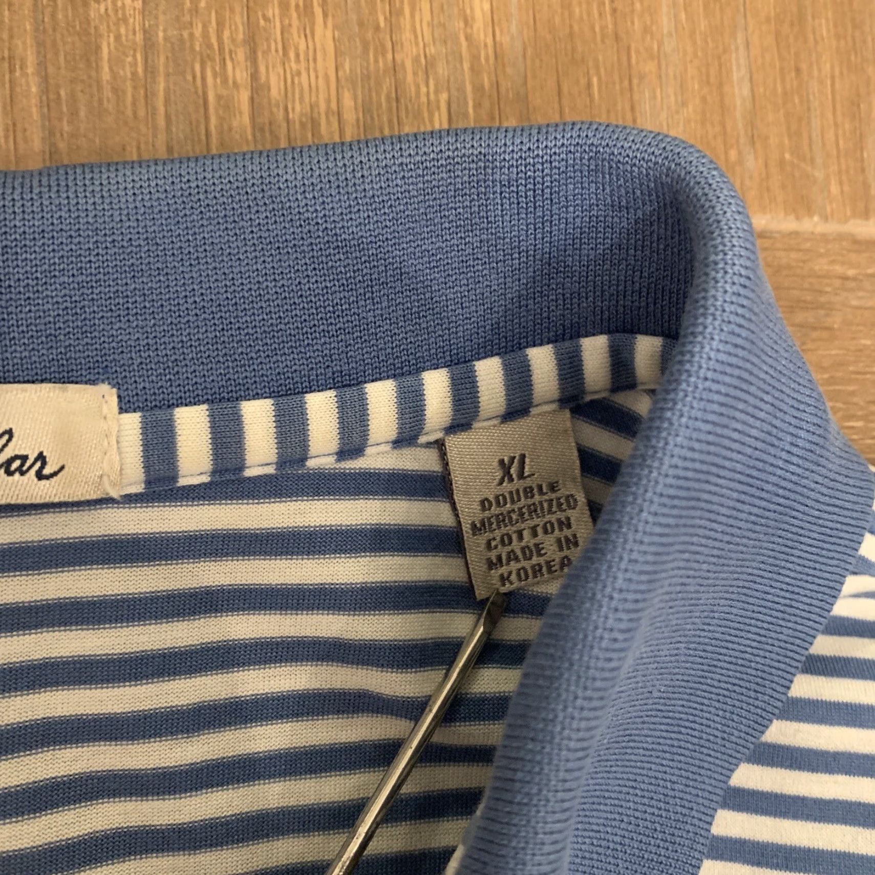 Peter Millar Peter Millar Polo Shirt Mens XL Blue White Striped Short Sleeve Collared Button-Down Performance Golf Moisture Wicking Breathable Easy Care Size US XL / EU 56 / 4 - 3 Thumbnail