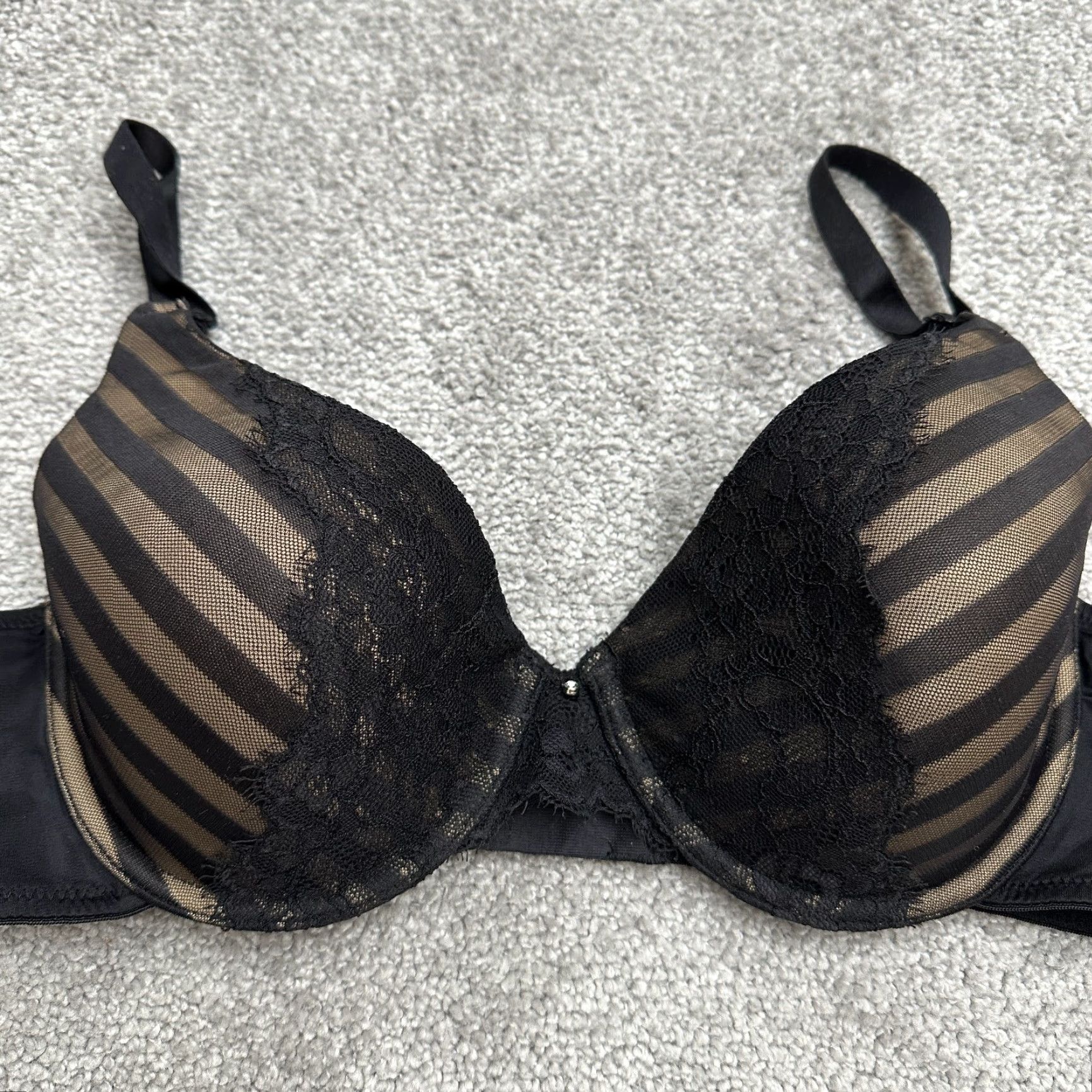 Vintage Maidenform Push Up Bra Women 38C Black Striped Lace Adjustable Strap 09415 Adult Regular Size 38C Womens Size ONE SIZE - 3 Thumbnail