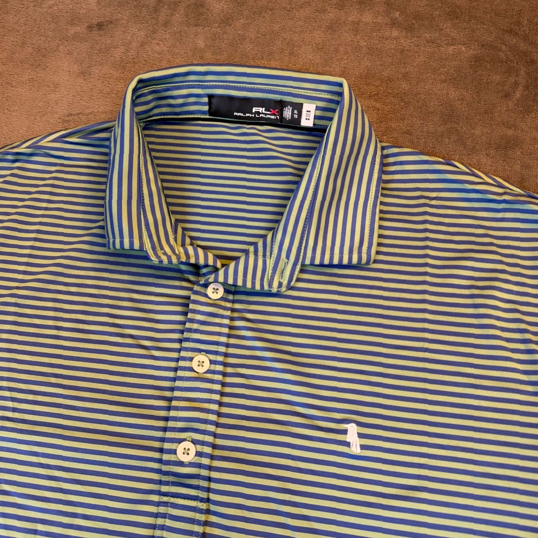 RLX Ralph Lauren RLX Ralph Lauren Striped Polo Shirt Mens XL Green Blue Performance Golf Size US XL / EU 56 / 4 - 2 Thumbnail