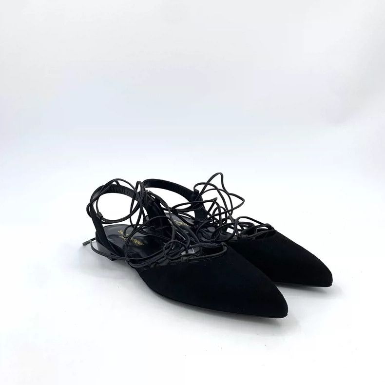 Saint Laurent Paris Saint Laurent Paris Black pointed strap flat sandals Size US 7 / IT 37 - 2 Thumbnail