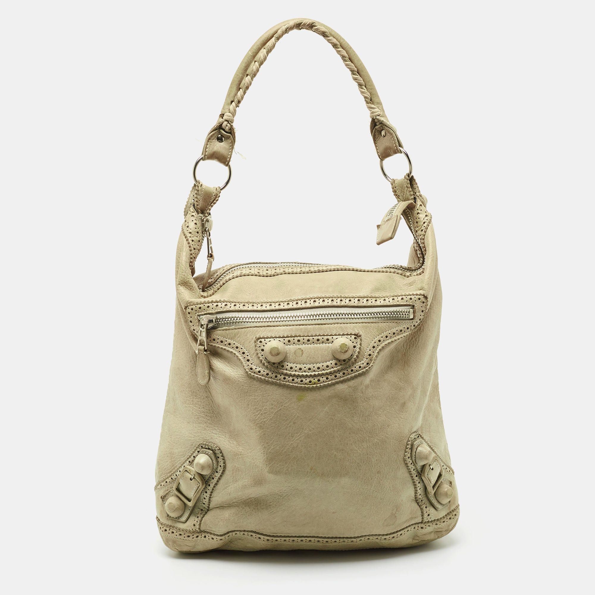 image of Balenciaga Light Green Leather Giant Covered Brogues Day Hobo, Women's
