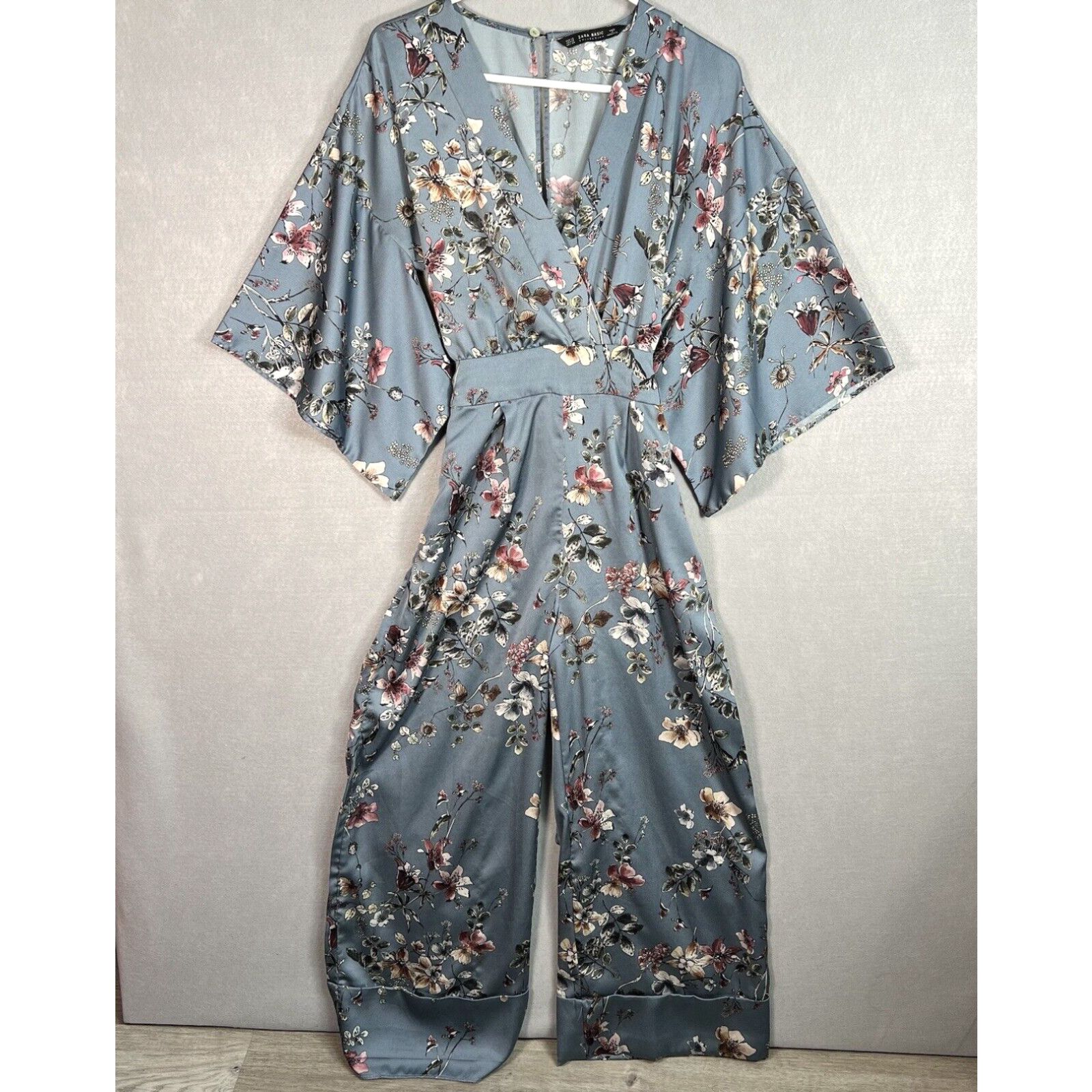 Zara Zara Blue Floral Silky Wide Leg Jumpsuit W Belt Womens Size Extra Small XS Grailed