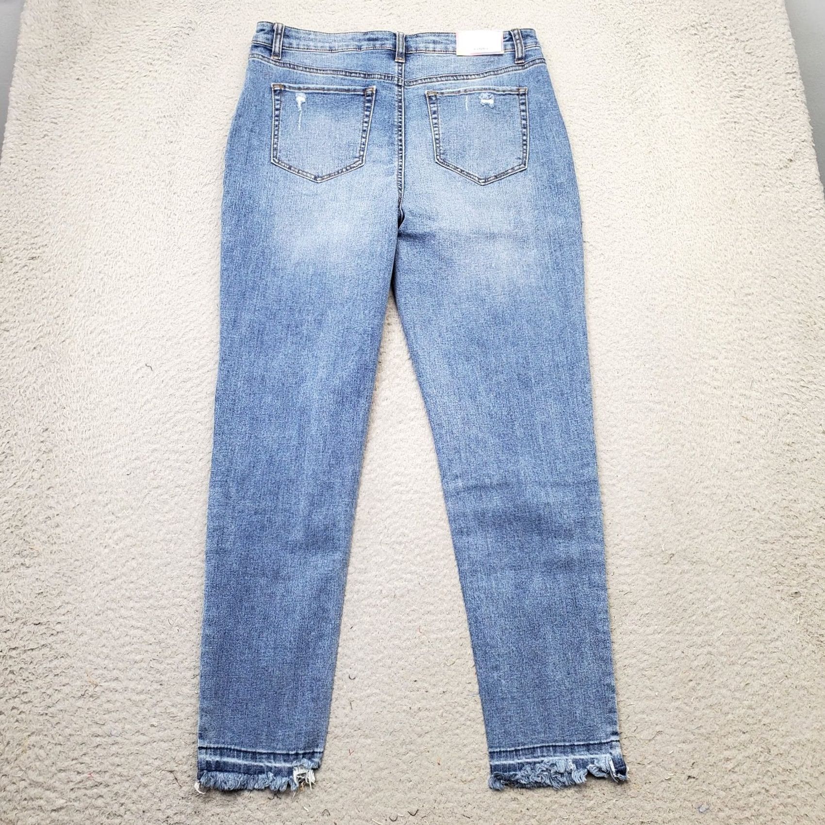 Vintage Tinseltown Womens Skinny Jeans 13 Blue Distressed High Rise Medium Wash Raw Hem Jeans Size 34" / US 12 / IT 48 - 2 Thumbnail