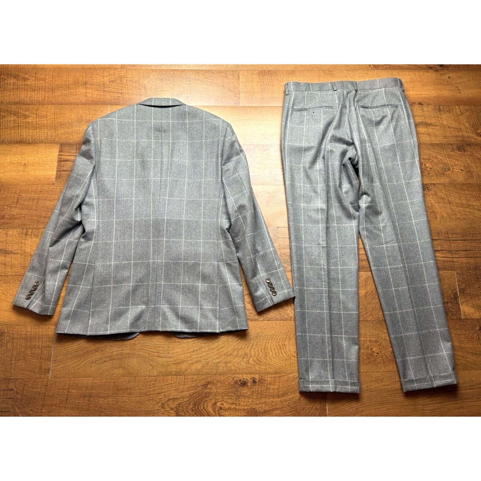 J.Crew J. Crew Ludlow Barberis Canonico Italy Dual Vent 2 Piece Suit 40R Gray Wool Windowpane Slim 40 Mens Size 34R - 4 Thumbnail
