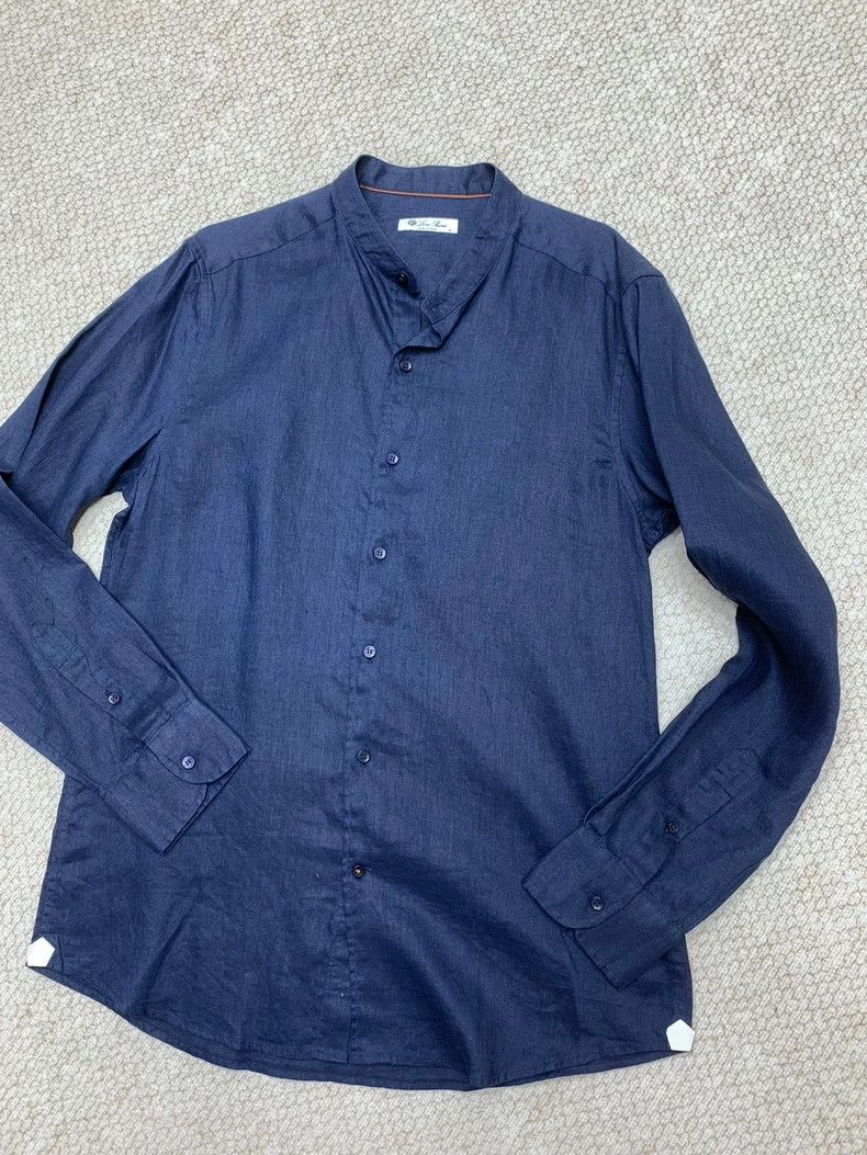 Loro Piana LORO PIANA Light collar linen shirt in dark blue with long Size US M / EU 48-50 / 2 - 8 Thumbnail
