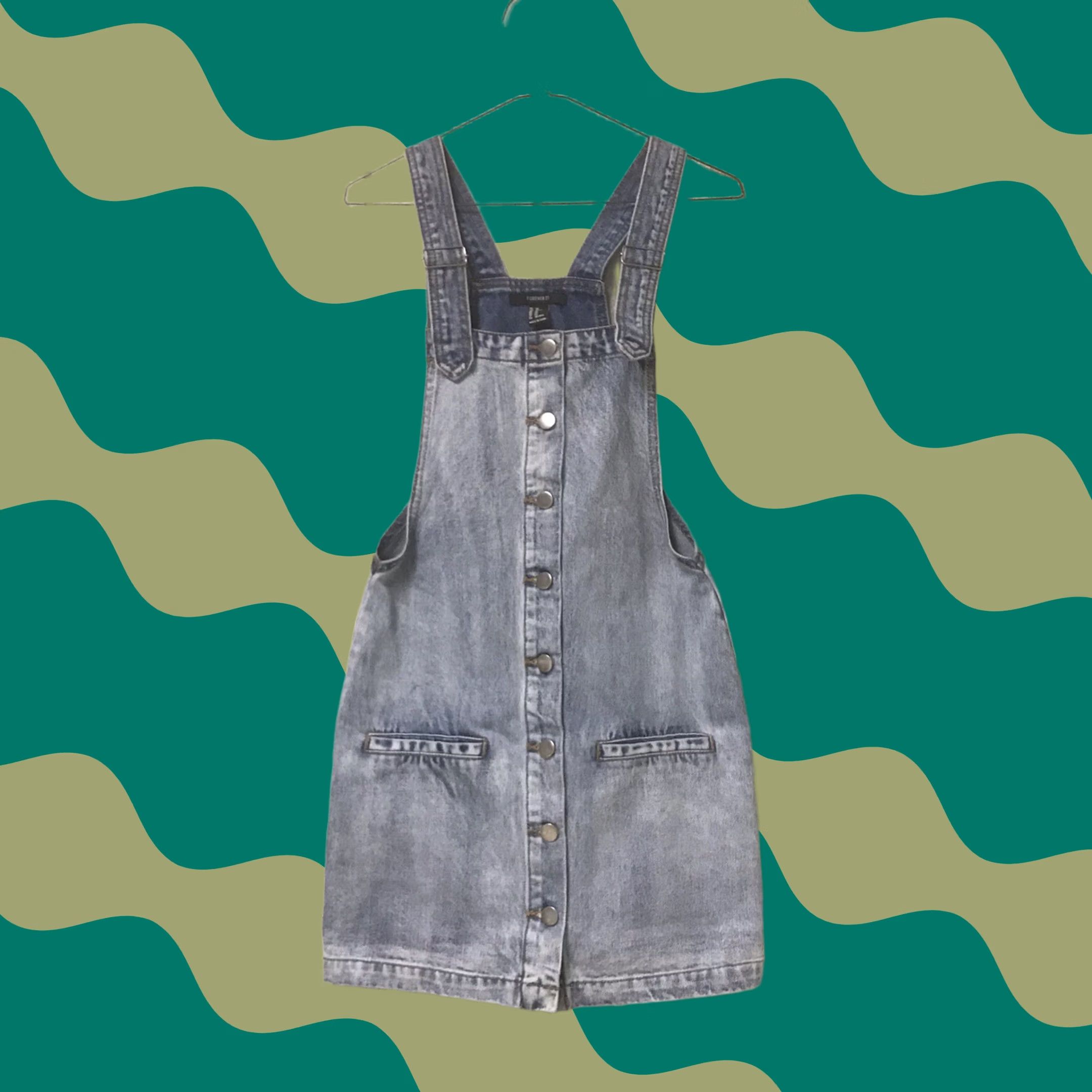 Forever 21 FOREVER 21 Women Blue Jean Denim Adjustable Hybrid Overall Mini Dress Vest XS Size 26" / US 2 / IT 38 - 1 Thumbnail