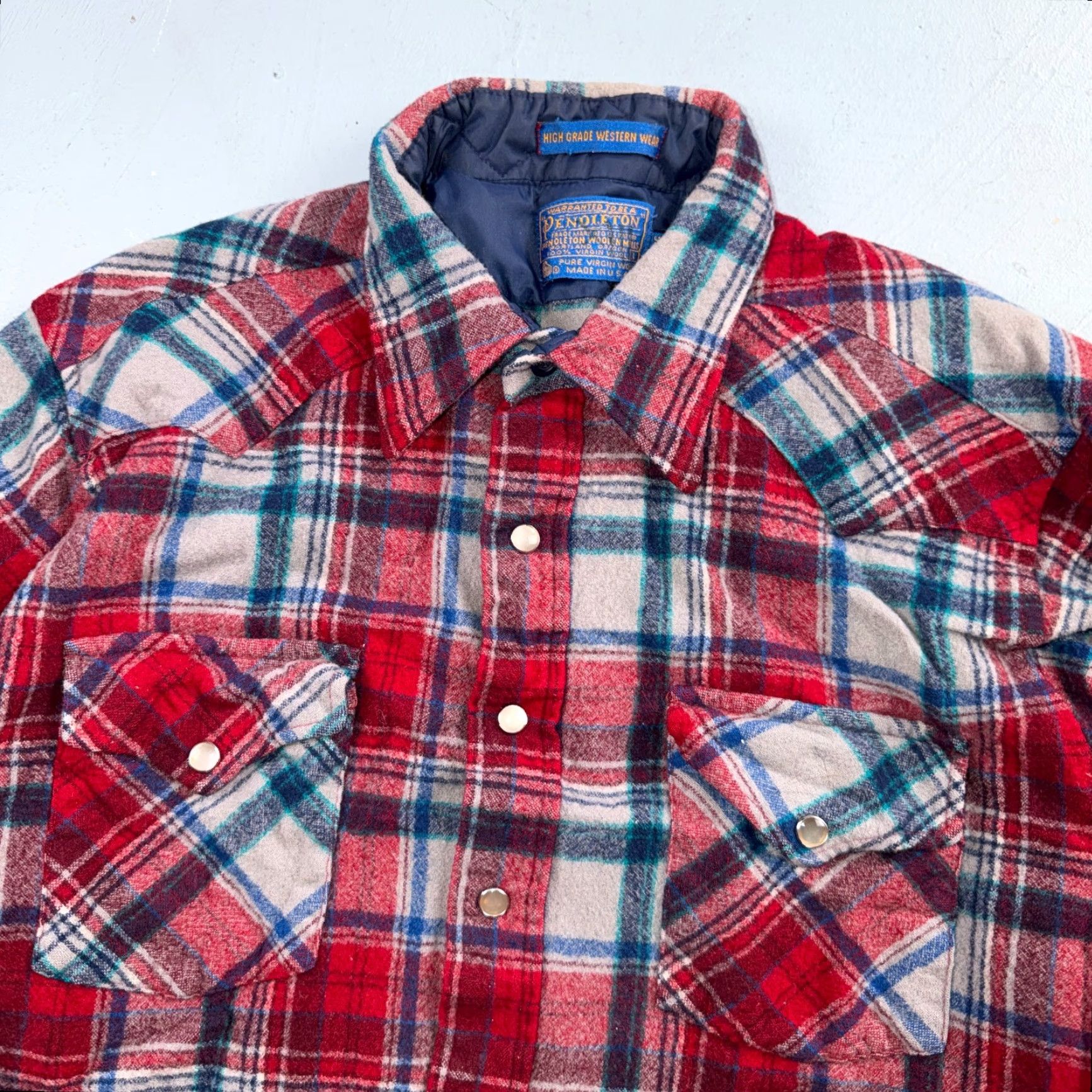 Pendleton VINTAGE Pendleton Shirt Western Plaid 100% Virgin Wool Red Pearl Snap Button-Up Long Sleeve Collared - Mens - Size L - Men Size US L / EU 52-54 / 3 - 2 Thumbnail