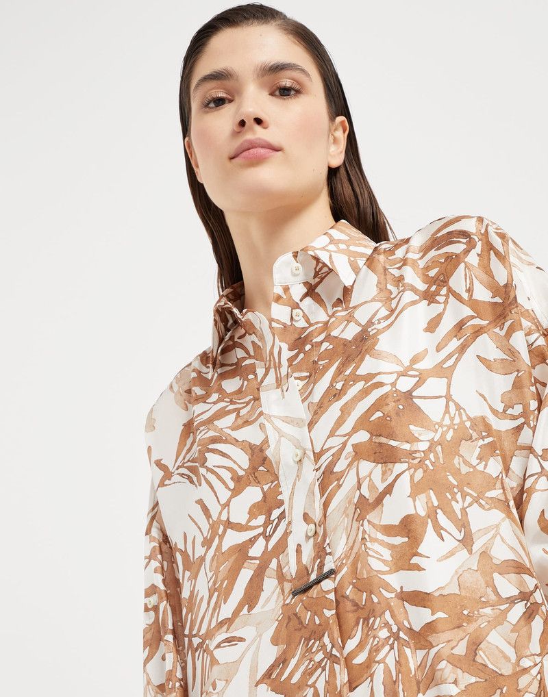 Brunello Cucinelli o1la1rc1a0326 Herbarium Print Shirt Dress in White/Beige Size M / US 6-8 / IT 42-44 - 3 Thumbnail