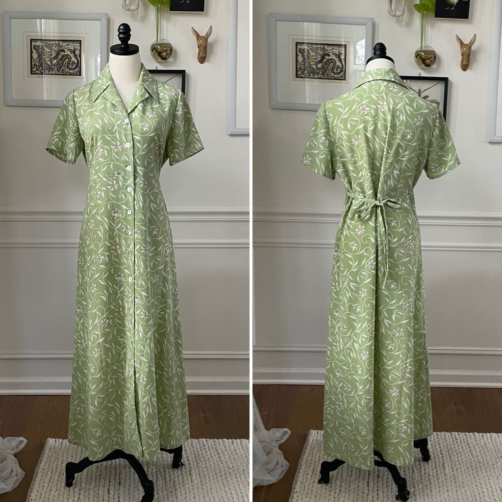 Vintage Vintage 90s Jaclyn Smith, Prairie Shirt Dress Sage Green Tie Size M / US 6-8 / IT 42-44 - 1 Thumbnail
