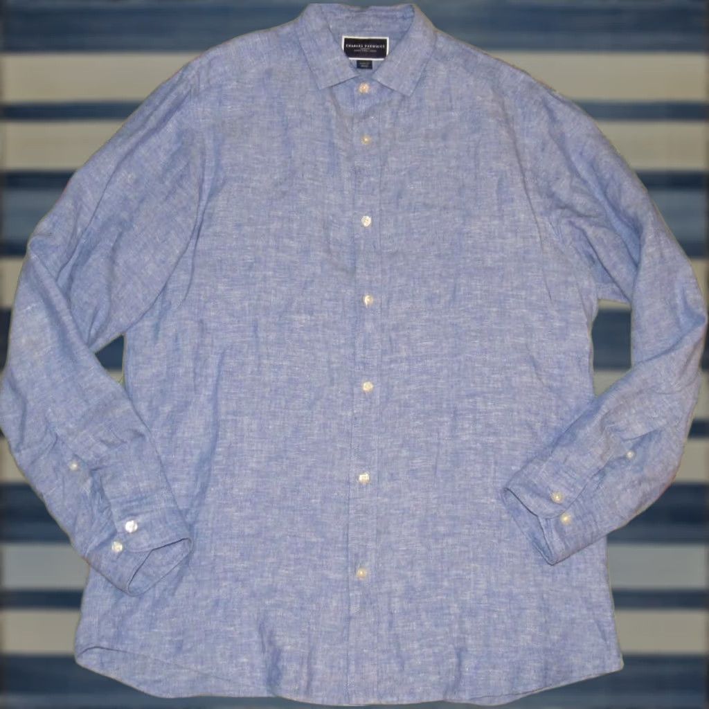 Charles Tyrwhitt CHARLES TYRWHITT Blue Linen Long Sleeve Button Down Shirt Medium Size US M / EU 48-50 / 2 - 1 Thumbnail
