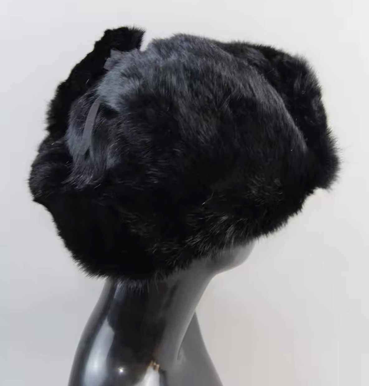 Japanese Brand Size M Luxury Black Rabbit Fur Trapper Hat – Unisex Winter Size ONE SIZE - 4 Thumbnail