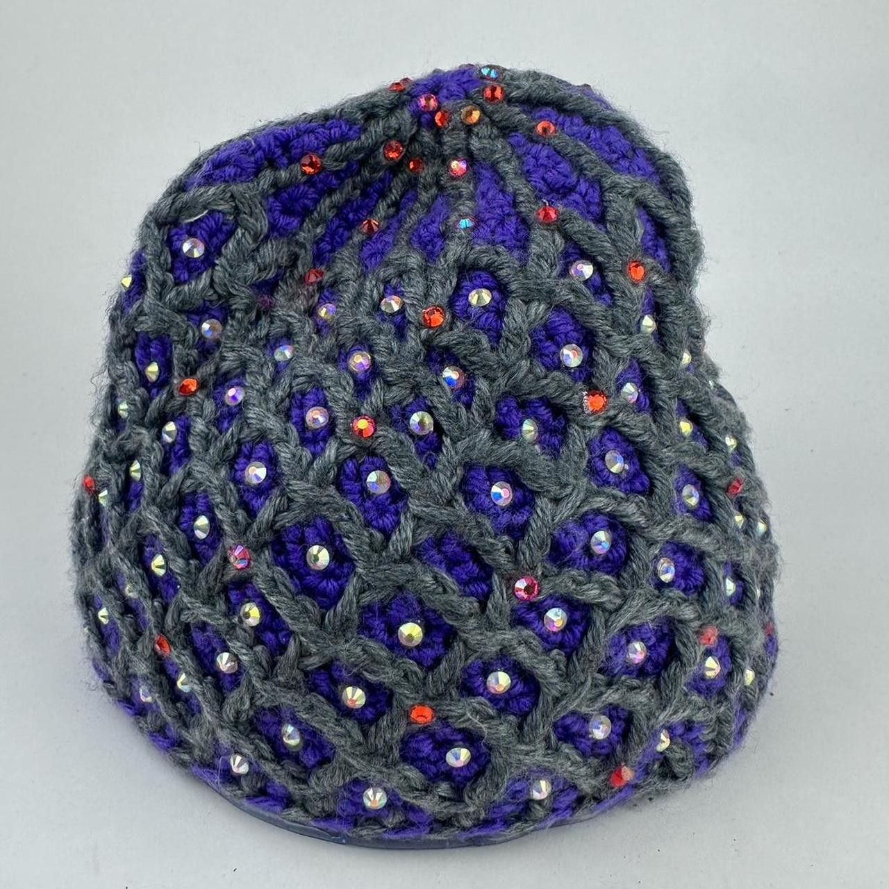 ASTROBOI PURPLE DIAMOND KNIT WOOL RHINESTONE BEANIE